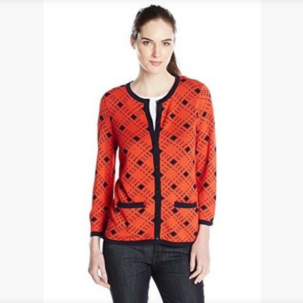 Pendleton Red Navy Printed Silk Cardigan - image 1